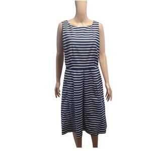 Talbots Size 10 Fit Flare Dress Navy Striped Zipper Back Cotton Office Pockets